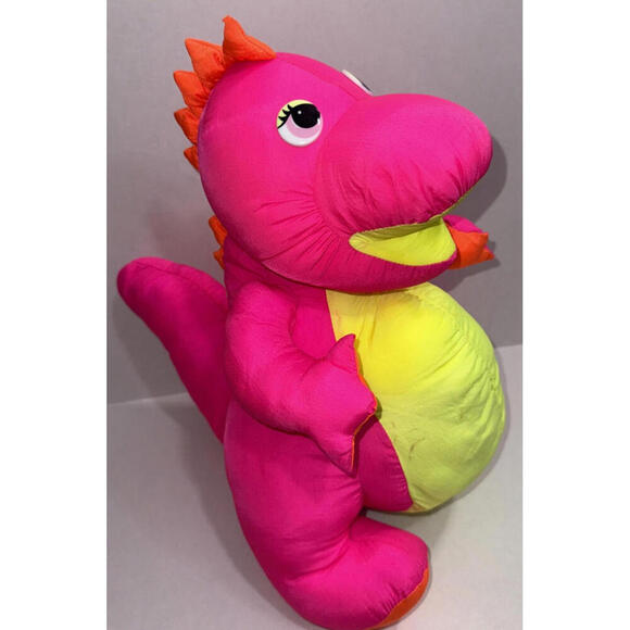 Vintage 1992 Fisher Price Puffalumps Dino Hot Pink T-Rex Dinosaur Plush - Picture 2 of 10